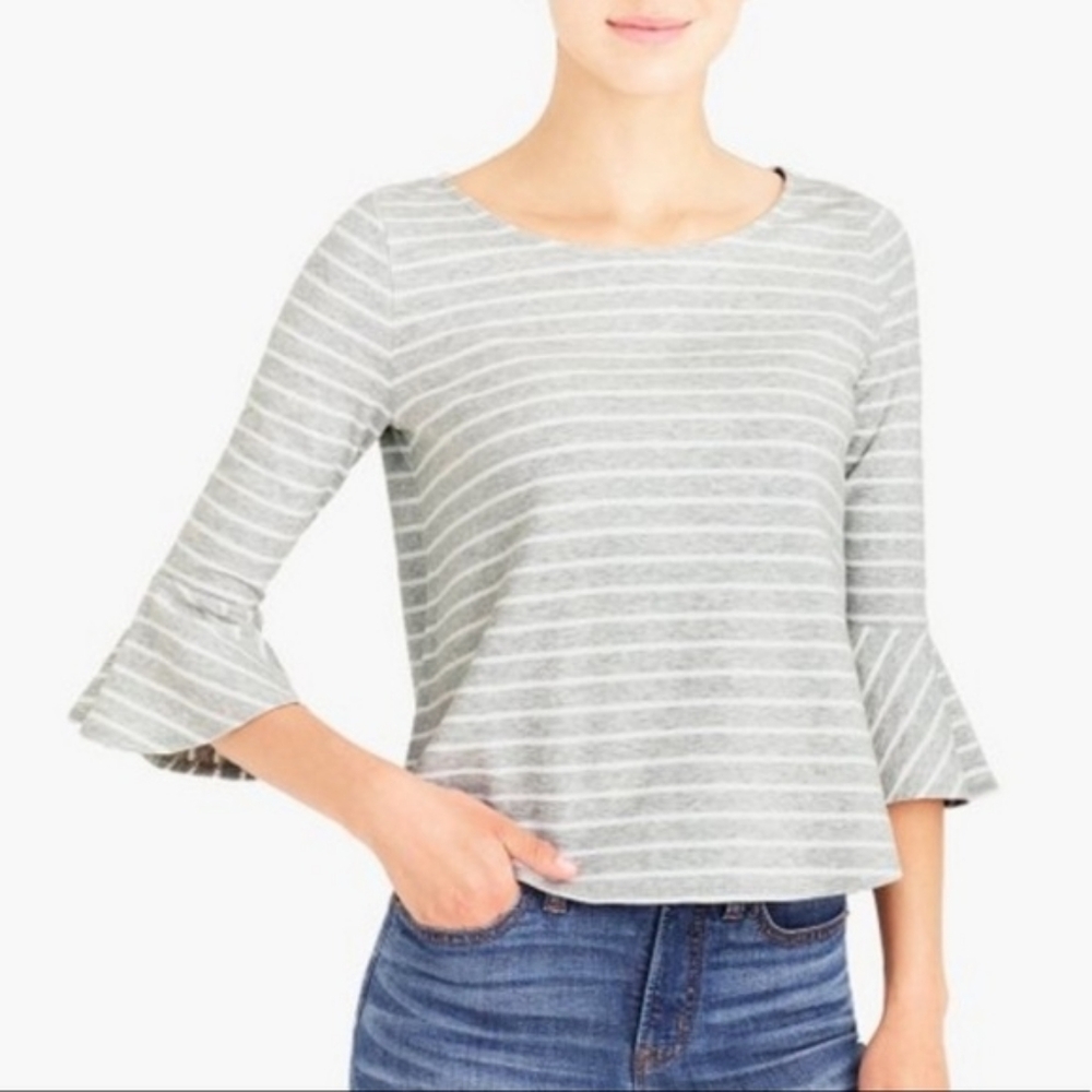 J. Crew Gray Striped Long Sleeve Top
